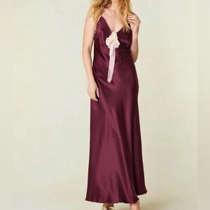 LoveShackFancy Elizabella Dress Silk Maxi Dress in Burgundy Size S